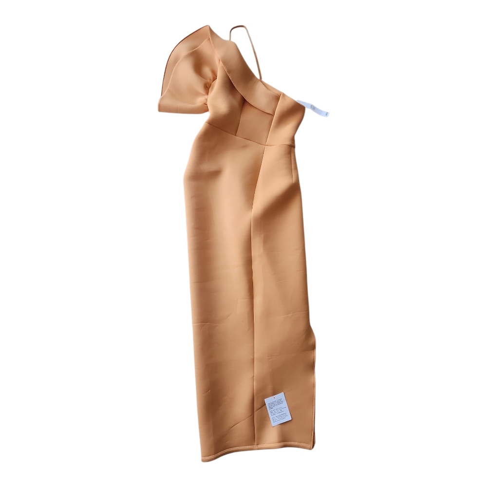 ASOS Pale Peach-Orange Asymmetrical Ruffled One-Shoulder Dress — Size 4, NWT - Picture 2 of 12